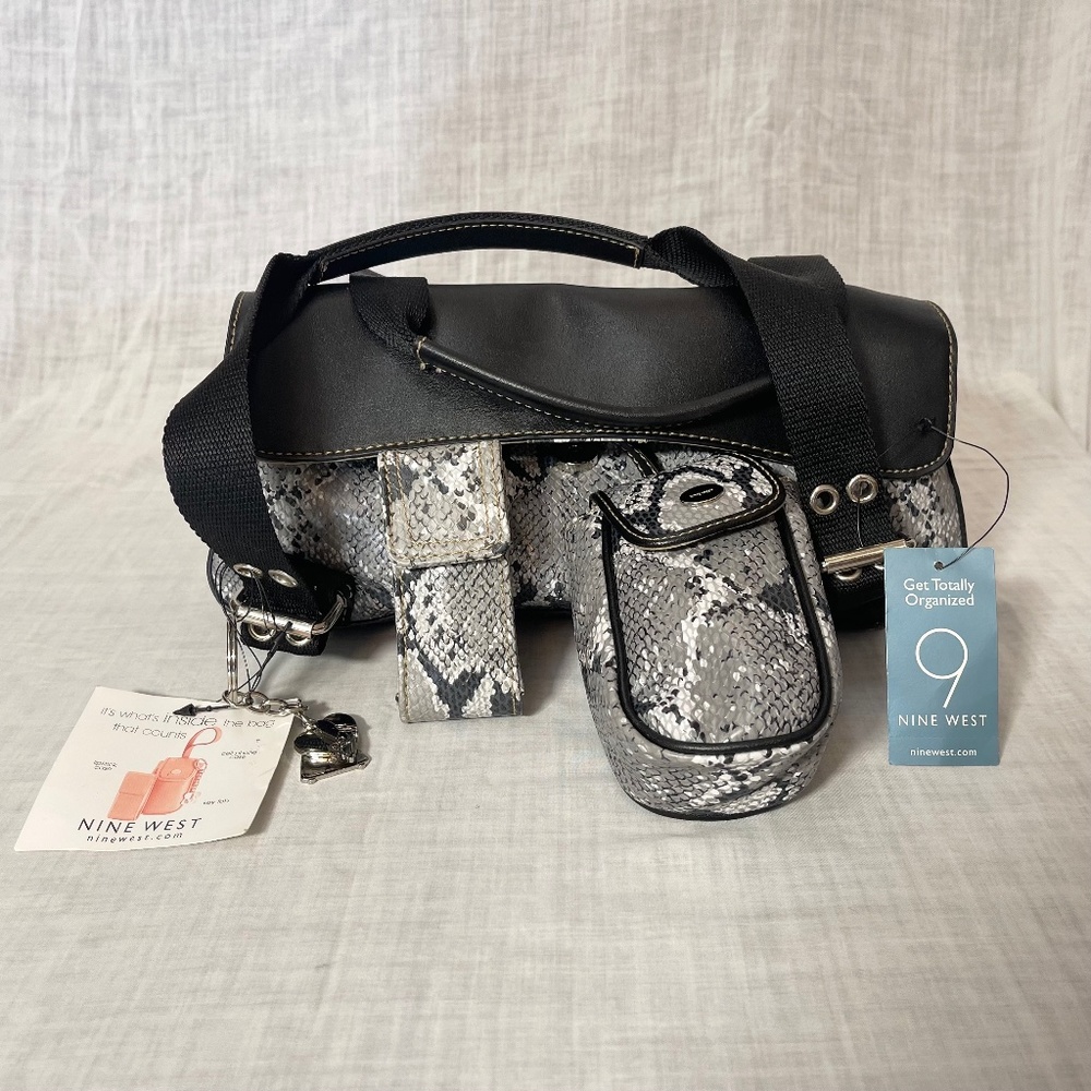 Nine West Snakeskin Faux Leather Purse. Black and White. Y2K. Vintage  NWT